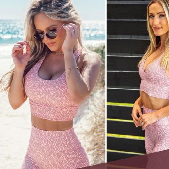 🌸BUFFBUNNY PINK Bossy Print/Pink Dalmatian🖤Small Monarch Bra & M Legging Set🌸 - Picture 2 of 13